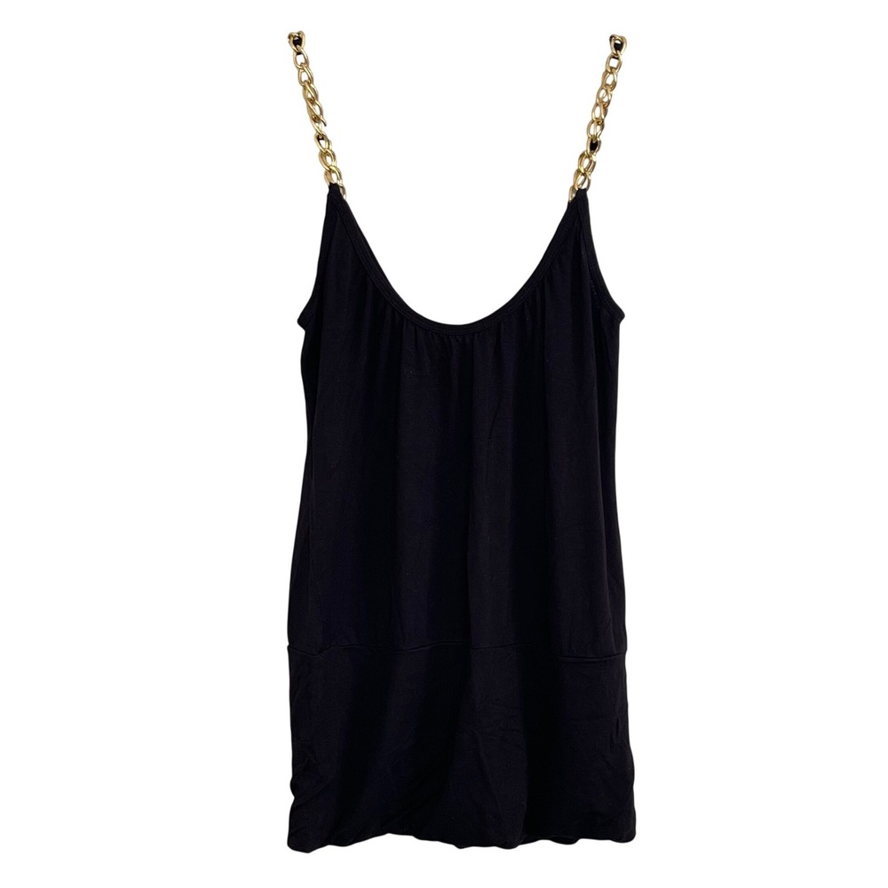 Body Central‎ Black Tank Top Gold Chain Straps Scoop Neck Sleeveless 2000s